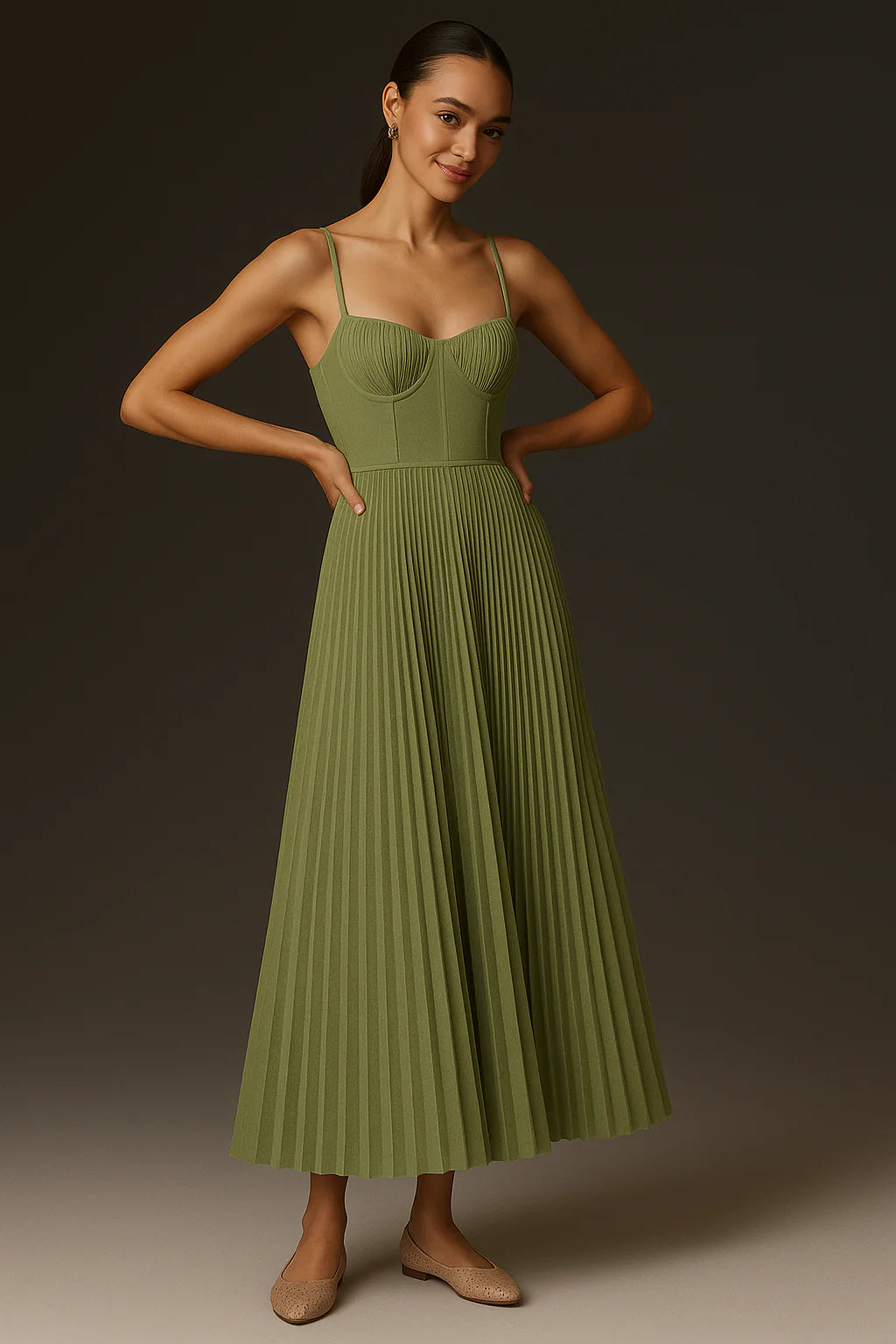Roxy Elegant Midi Dress with Corset Bodice