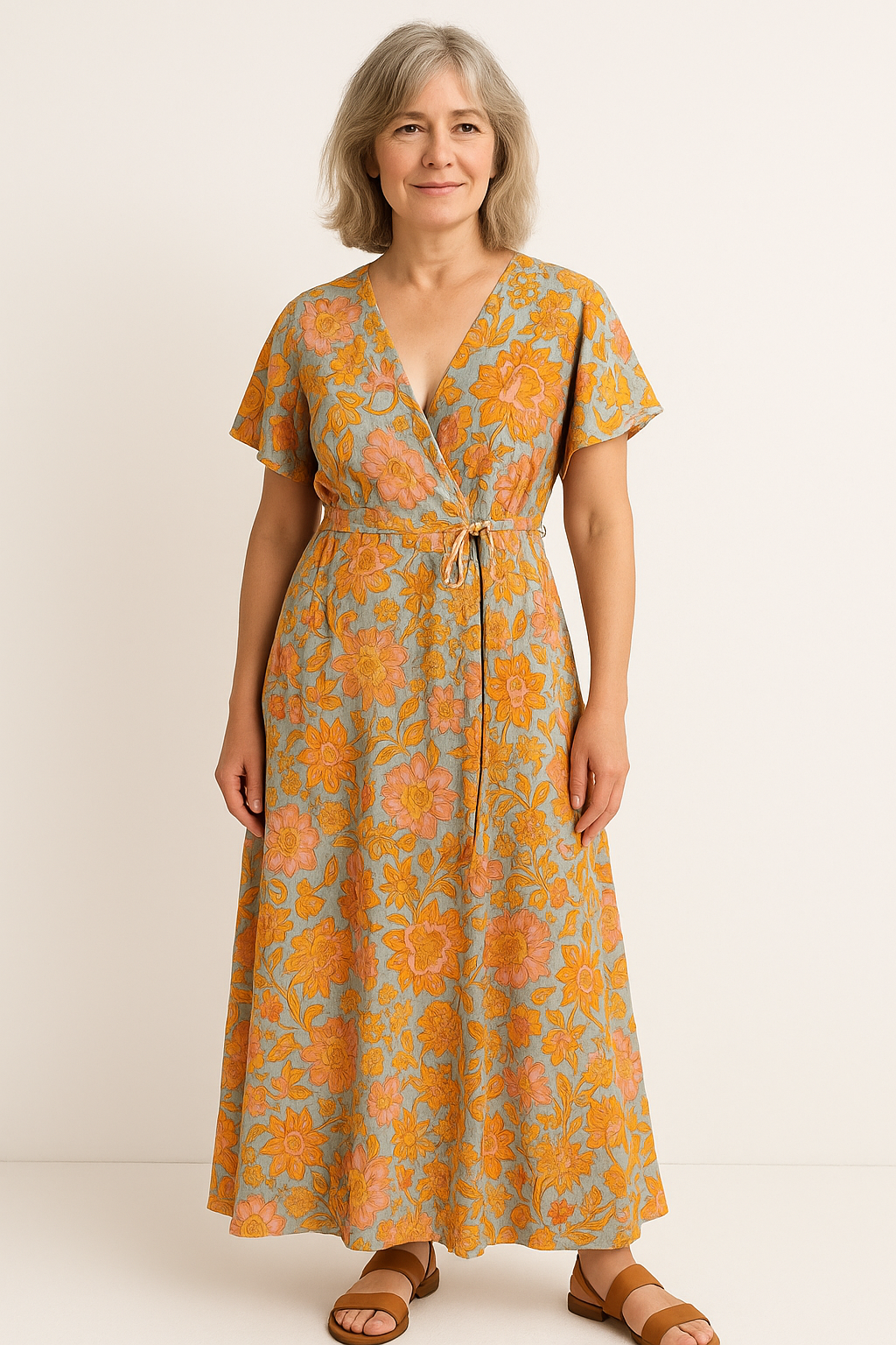 Lucille Floral Wrap Dress with Short Sleeves