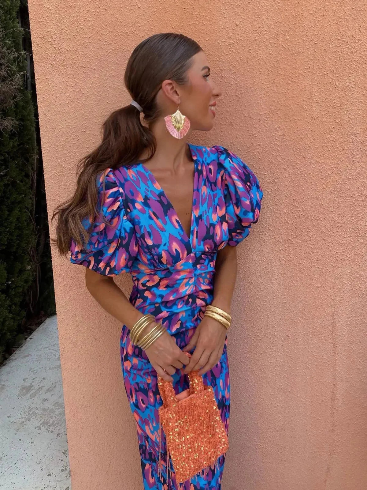 Maison Bonneterie™ | Radiant Colorful Dress with Pleated Sleeves
