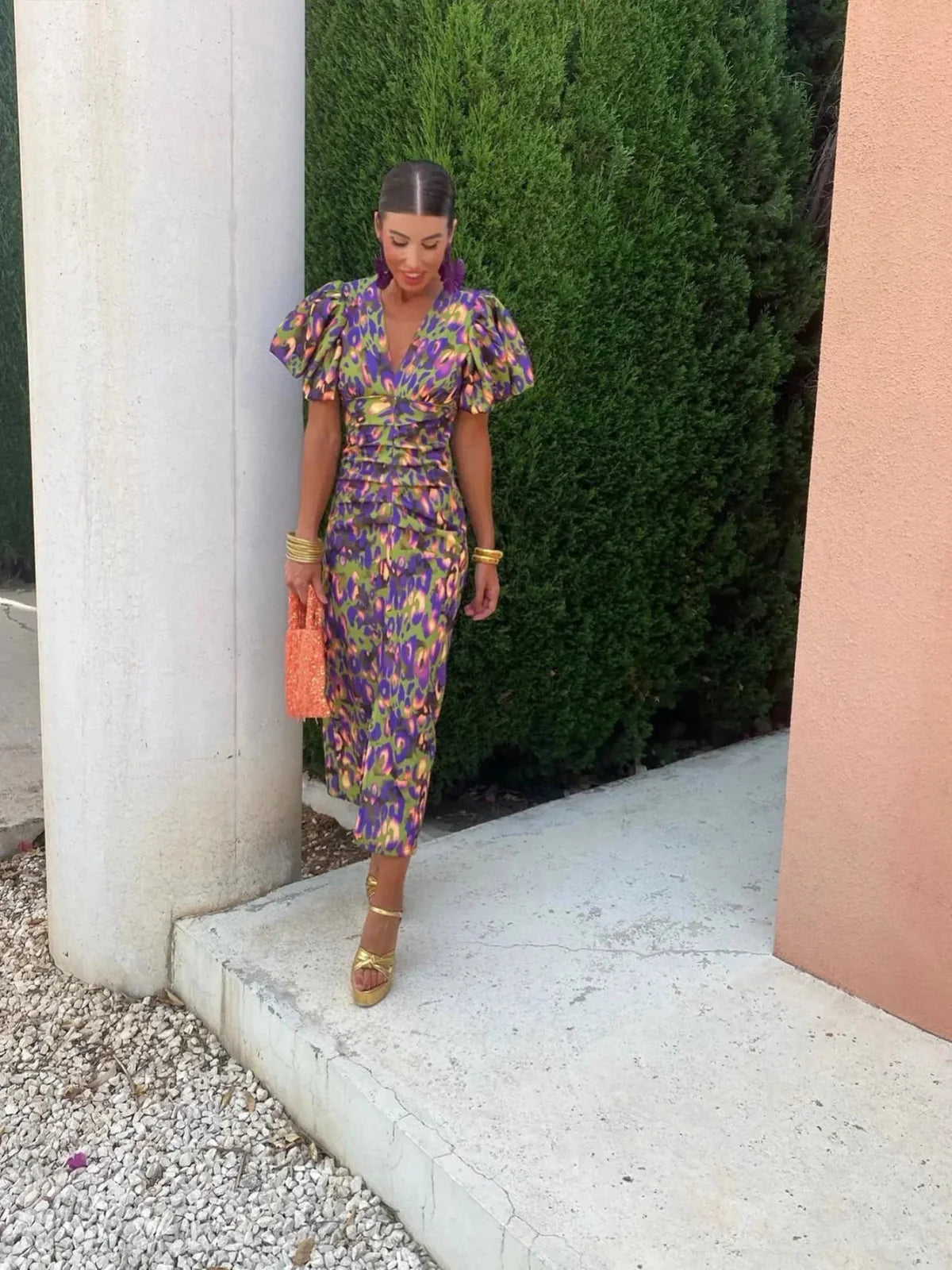 Maison Bonneterie™ | Radiant Colorful Dress with Pleated Sleeves